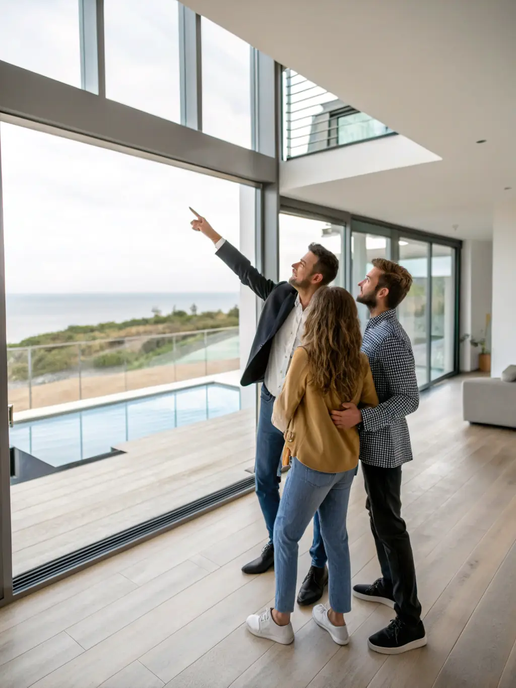 An image of modern residential and commercial buildings with a real estate agent showing a property, showcasing TTT Capital's real estate services.
