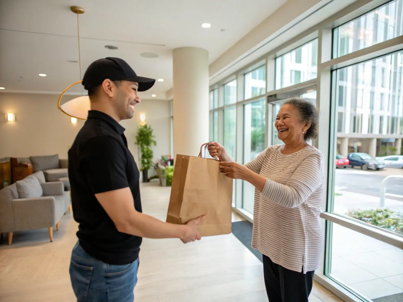 A concierge assisting with personal shopping and delivery, highlighting convenience and tailored solutions.