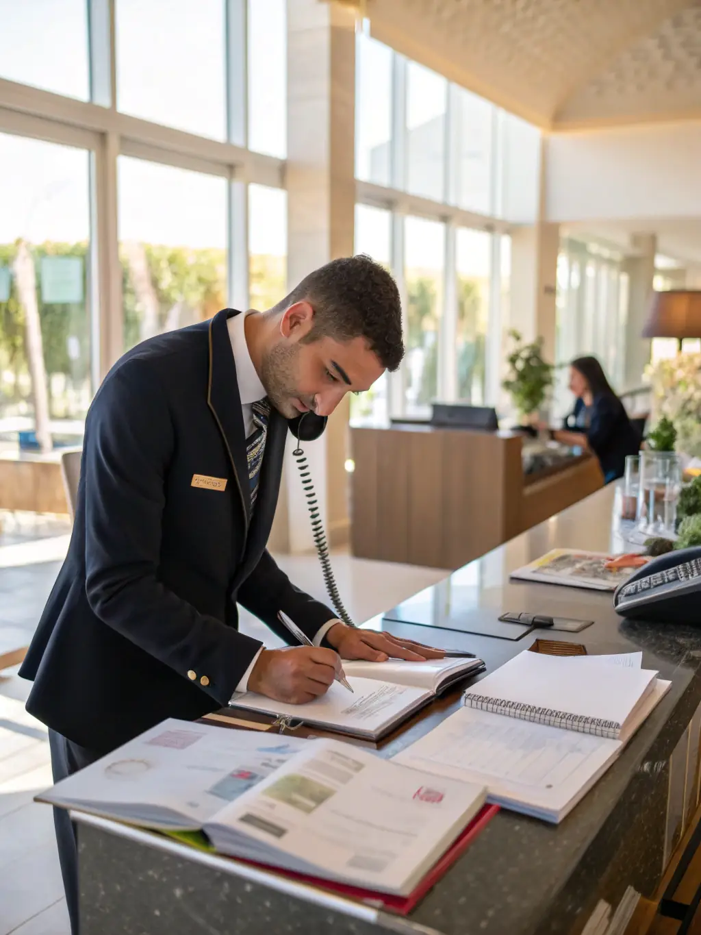 A professional concierge assisting a client with travel plans and reservations, illustrating TTT Capital's concierge services.